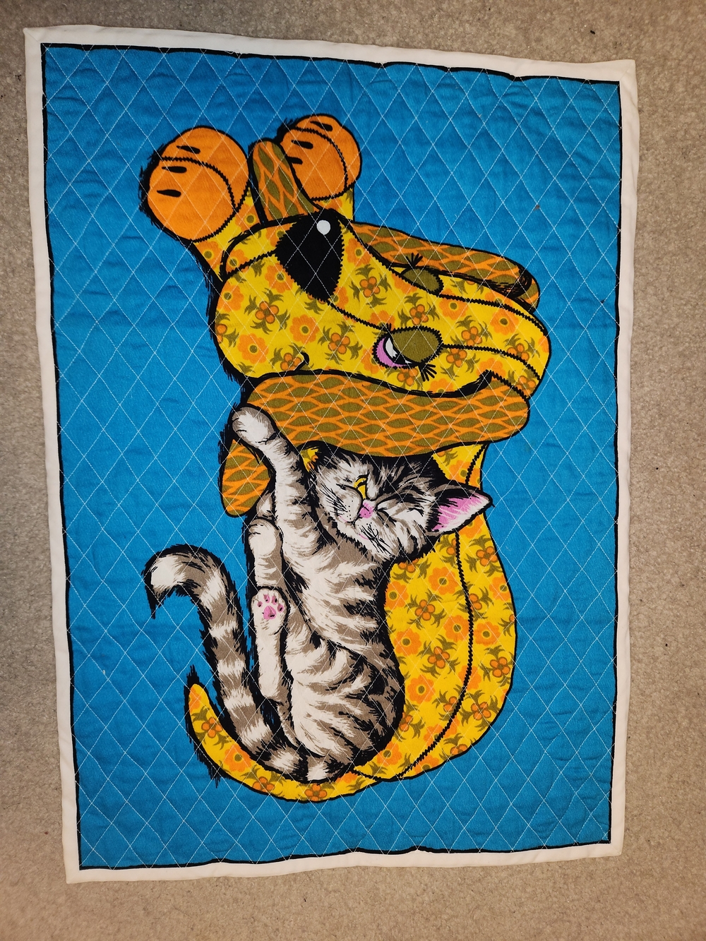 Blue & Yellow Pet Mat with Cat & Dog Design